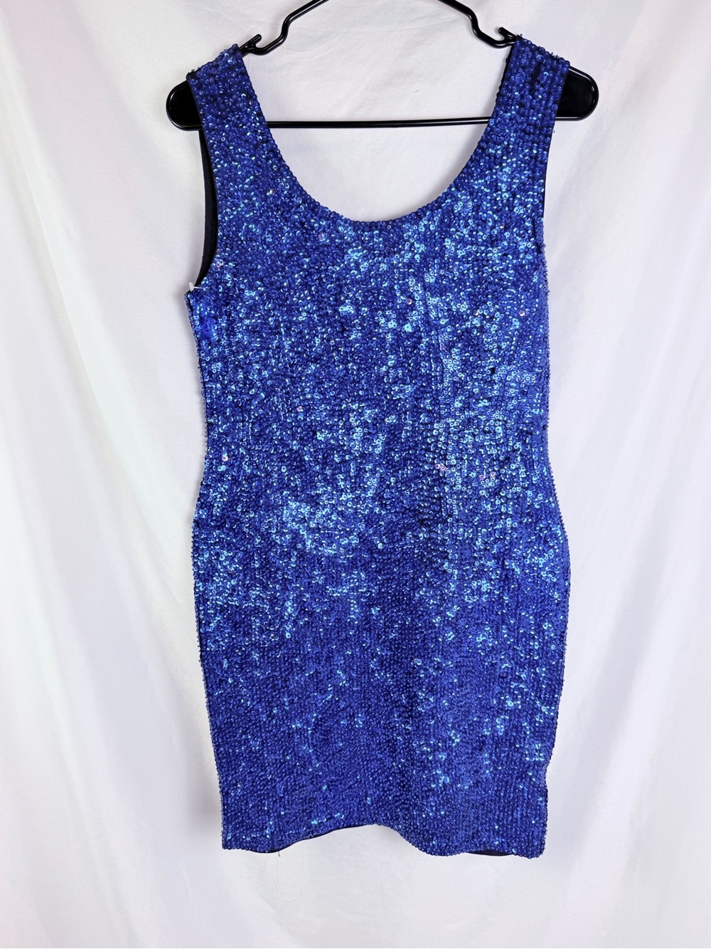 Vintage I.D.E. Royal Blue Sequin Mini Dress S Y2K Party Cocktail Bodycon - Picture 2 of 8